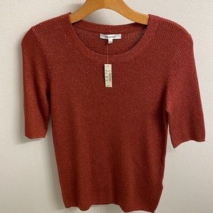 Madewell Sparkle Rib Sweater Top, Rust color, Size Small